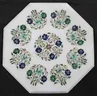 Natural Gemstone Inlay Work Living Room Table White Marble Coffee Table Top