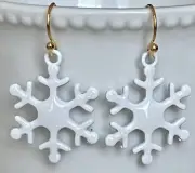 Gold and White Puffy Snowflake Dangle Earrings.