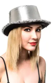 Cabaret Metallic Silver Top Hat with Sequins