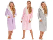 Ladies Warm Cosy Winter Shimmer Fleece Dressing Gown with Borg fleece Trim S-XL