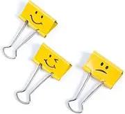 Rapesco Fold-Back 3/4" Binder Clips, Assorted Emojis, Box of 20, Bright Yellow (1351)