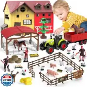 Barn Farm Animal Toys for Kids,Tractor Trailer with Lights and Sound, Farm Ba