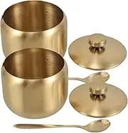 UTHCLO 2 Pack Kitchen Spice Jars Set Round Salt Sugar Spice Containers Stainless Steel Condiment Jars Lids Easy Clean for Counter or Table