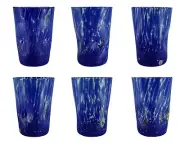 Set of Six 6 Murano Glass Drinking Art Tumblers Blue Handmade Millefiori