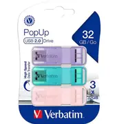Verbatim Pop Up Slide USB Stick Drives 32gb Assorted Pastel Colours 3 Pack