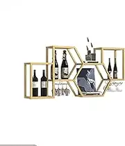 Metal Wine Rack Bar Shelves Wall Mounted with Wine Glass Rack Bar Liquor Bottle Display Shelf Cabinet Floating Bar Whiskey Shelf for Home Bar Dining Room Kitchen C