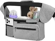 Abizarch Pram Caddy Baby Stroller Organizer with 2 Cup Holder Waterproof Oxford Stroller Caddy Organizer with Detachable Phone Pocket Adjustable Shoulder Strap for Stroller Travel