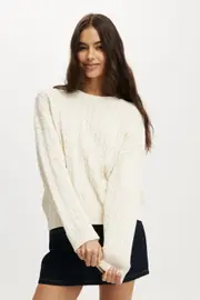 [Cotton On Women] Cotton On Women - Cotton Crew Neck Pullover - Porcelian cable 2XL PORCELIAN CABLE