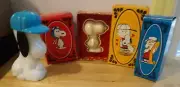 Vintage Avon Snoopy CHARLIE BROWN LINUS WITH BOX LOT 5 GLASS & PLASTIC 1969 1970