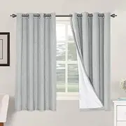 Smarcute 100% Blackout Curtains for Bedroom/Living Textured Linen Look Thermal Insulated Blockout Window Curtain Draperies with White Backing (Sold Pair, Each Piece W132cm x D160cm, Glacier Gray)