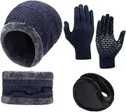 [Generic] Hat Scarf Gloves Set Women,Womens Beanie With Scarf And Gloves | Warm Knit Beanie Hat Touch Screen Gloves Set Winter Neck Scarves For Women