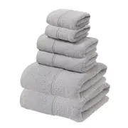 Light Grey Luxury 6-Piece 100% Cotton Towel Set - 2 Bath Towels, 2 Hand Towels, 2 Face Towels
