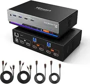 TESmart HDMI KVM Switch 2 Monitors 2 Computers 8K@60Hz, Dual Monitor KVM Switch 4K@144Hz for Gaming Dock, Support EDID Emulation | USB 3.0 | Gigabit Network, Hotkey Switch, Audio&Mic with Input Cables