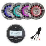 JBL Marine Bluetooth Radio, 4x 6.5" 300W LED Boat Titanium Speakers, USB Adapter