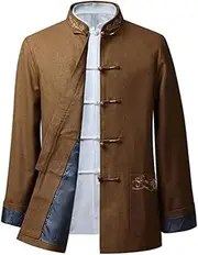 [NTWSHS] Chinese Clothing Men's Chinese Traditional Long Sleeve Tang Suit Costume Martial Art Jacket Kung Fu Clothing Tops Coats Cotton Linen Tai Chi Clothes Zen Meditation Uniform(Yellow,XX-Large)