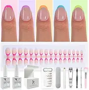 SXC Cosmetics X-Pro Tips French Tip Press On Nails - Bright Pastel Glow in the Dark Series (GLOW118KIT-XS Almond)