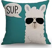 Swono Funny Llama Decorative Throw Pillow Cover Case,Sup Llama Cotton Linen Outdoor Pillow Cases Square Standard Cushion Covers for Sofa Couch Bed Car 18x18 inch