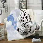 White Tiger Blue Sky White Cloud 3D Warm Plush Fleece Blanket Picnic Sofa Couch