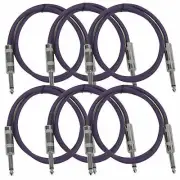 SEISMIC AUDIO New 6 PACK Purple 1/4" TS 3' Patch Cables - Guitar - Instrument