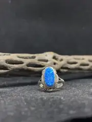 Native American Navajo blue fire opal Sterling Silver Ring Size 6.5