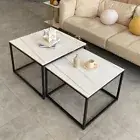 Square Marble Nesting Coffee Table Set of 2 Living Room End Side Accent Tables