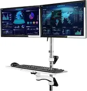 Monitor Arm Wall Mount Workstation, Sit Stand Dual Monitor Mount for 15''-27'' Screens, Adjustable Wall Mount Dual Monitor Arm with Foldable Keyboard Tray Monitor Mount(600mm)