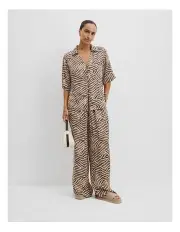 [Country Road] Print Cupro Button Front Top in Abstract Animal