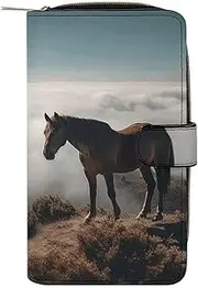 [LQPMNK] PU Leather Wallet, Horse on Mountaintop Print Wallet with Multiple Slots Elegant Wallet Business Wallet Travel Wallet Bifold Wallet, style, 19.7x11x3.5cm, Minimalist, Style, 19.7x11x3.5cm,