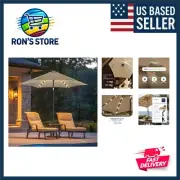 UV-Resistant 7.5ft Tan Solar Umbrella with Bright LED Lighting - Ideal for Decks
