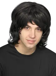 70s Shag Mens Wavy Black Costume Wig