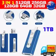 USB 3.0 Flash Drive 256/512GB 3 in 1 Memory Stick For iPhone iPad Android PC AU