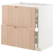 METOD / MAXIMERA base cab f hob/2 fronts/3 drawers, white/Fröjered light bamboo, 80x60x80 cm