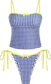 [ZAFUL] Tankini Swimsuits for Women Bow Tie Side Bathing Suits Tummy Control High Cut Two Piece Bikini Sets