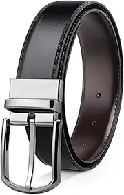 [PlusZis] Reversible Leather Belts For Men Big and Tall 32"-62" Trim To Fit With Gift-Box