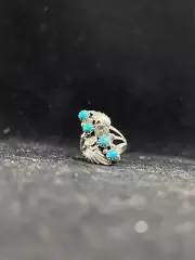 Handmade Native American Navajo Sleeping Beauty Turquoise Leaf Ring Size 7.5