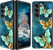GUAGUA for Samsung Z Fold 5 Case Glow in The Dark, [Screen Protector] Cute Blue Butterfly Noctilucent Luminous Case, Anti-Fingerprint Slim Shockproof Protective Phone Cover for Galaxy Z Fold 5 5G 7.6"