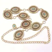 Western Equestrian Antique GOLD CONCHO CHAIN BELT W/Turquoise