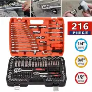 Professional 216 Pc Socket & Bit Set 1/4 3/8 1/2" Ratchet Wrench Tool Kit W/Case
