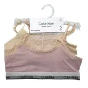 Calvin Klein 2-Pk Girls Pullover Bralette S 6/6X Adlustable Strap Pink Nude NWT