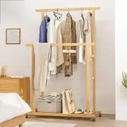 STORFEX Double-Rail Bamboo Clothes Rack High Low Hanging Rod Organizer