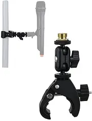 Hocoder Mic Crab Clamp Microphone Mount with Double Ball Head Adjustment 1/4" to 5/8" Copper Screw, Fits Mic Stand, Drum Stand, Desktop Shelf
