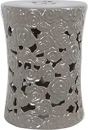 Ceramic Drum Table Decorative Garden stools, Decorative Ceramic Garden Stool, Hollowed Out Auspicious Clouds Pattern Shoe Changing Stool Drum Stool, Suitable for Outdoor Garden,(Gray)