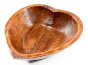 7.7" Wood Heart Shaped Bowl Polished Handcrafted Decortive Specimen - Indonesia