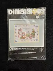 1986 Dimensions "Playful Teddies" Birth Record Counted Cross Stitch Kit #3616