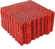 12 Pack Modular Interlocking Cushion Flooring Tiles Non-Slip Drain Pool Shower Mat Waterproof Splicing Floor Drainage Tiles for Deck Patio Garage Balcony Kitchen Bathroom Indoor Outdoor Red