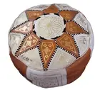 Pouf Moroccan Hassock Pooff Leather Pouff Ottoman Footstool Med Brown