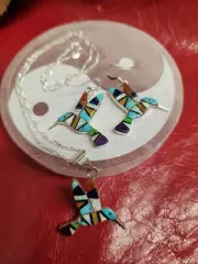 Earrings / Pendant Set (EP131) Multi-stone / Opal Inlay - Zuni