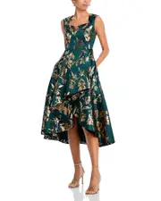Adrianna Papell High Low Metallic Jacquard Midi Dress