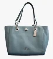 NEW COACH Sage PEBBLED LEATHER Chain Handles TURNLOCK TOTE Shoulder Bag 57107