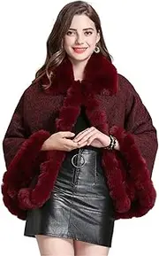 [HAMKVBPR] Women's Shawl Scarf Cape Coat Women Hooded Cloak Poncho Faux Fur Shawl Wrap for Party and Christmas
